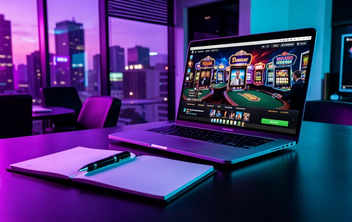 Mesa de trabajo editorial con iluminación técnica